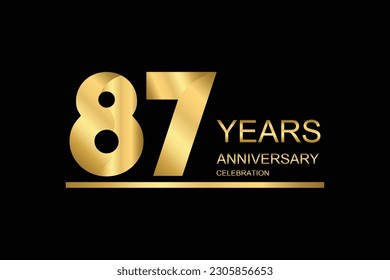 87 year anniversary vector banner template. gold icon isolated on black background.