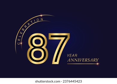 87 Jahre Jubiläum Vektorbanner Vorlage.Dark Blue Golden Royal Jubiläum Grafik Hintergrund.Growing Elegant Shine Spark. Luxus Premium Corporate Abstrakt Design Template.modern Shape Post.