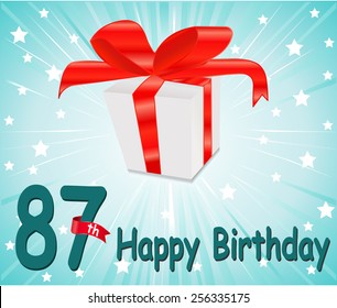 87 year Happy Birthday Card with gift and colorful background in vector EPS10