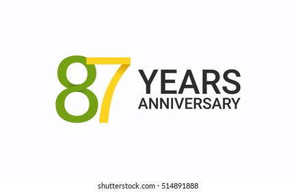 87 Years Anniversary, Birthday Symbols and Signs using  Flat and Simple Vector Design. Template Logo Celebration Isolated on White Background