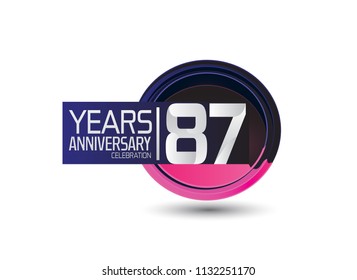 87 years anniversary celebration design with circle purple color isolated on white background. vector illustration for use special celebration event