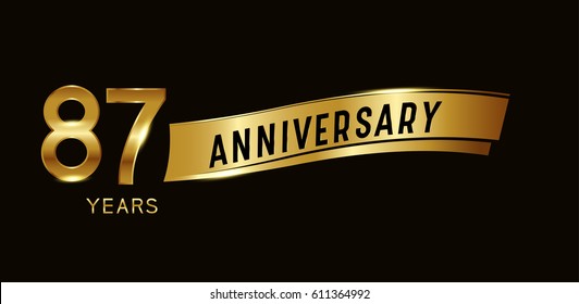87 years anniversary celebration design template with gold ribbon