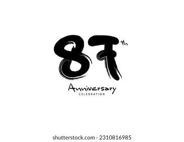 87 Years Anniversary Celebration logo black paintbrush vector, 87 number logo design, 87th Birthday Logo, happy Anniversary, Vector Anniversary For Celebration, poster, Invitation Card