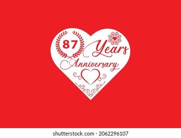 87 years anniversary celebration with love logo and icon design