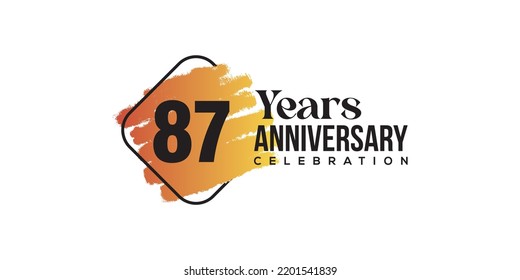 87 years anniversary celebration with orange brush and square isolated on white background for celebration event