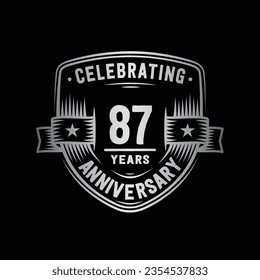 87 years anniversary celebration shield design template. 87th anniversary logo. Vector and illustration.