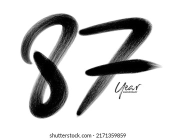 87 Years Anniversary Celebration Vector Template, 87 Years  logo design, 87th birthday, Black Lettering Numbers brush drawing hand drawn sketch, number logo design vector illustration