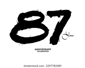 87 Years Anniversary Celebration Vector Template, 87 number logo design, 87th birthday, Black Lettering Numbers brush drawing hand drawn sketch, black number, Anniversary vector illustration