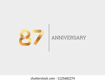 87 Years Anniversary Golden ribbon form number font. isolated on white background.  