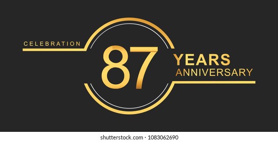 87 years anniversary golden and silver color with circle ring isolated on black background for anniversary celebration event