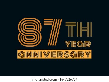 87 years anniversary line style gold color with the gray background 