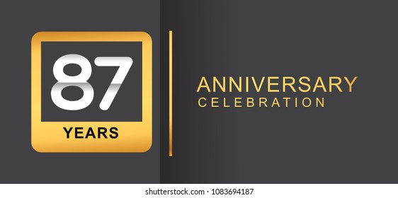 87 years anniversary logo framed with golden square isolated on black background simple and modern design for anniversary celebration.
