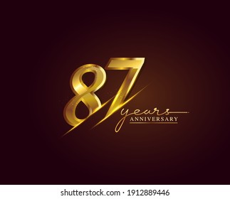 87 Years Anniversary Logo Golden Colored isolated on elegant background, vector design for greeting card and invitation card