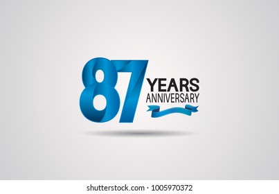 87 years anniversary logotype design with blue color and ribbon isolated on white background for celebration event