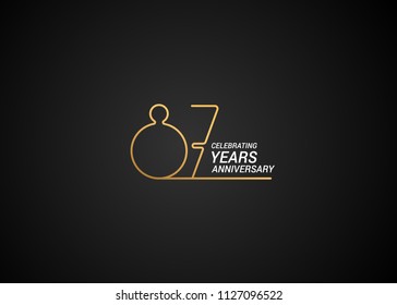 87 Years anniversary logotype with golden colored font numbers made of one connected line, isolated on black background for company celebration event, birthday