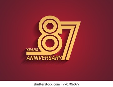 87 years anniversary logotype with linked number golden color isolated on red background for celebration event