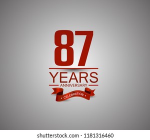 87 years anniversary logotype simple design with red ribbon for celebration purpose