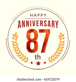 87 Years Anniversary with Low Poly Design and Laurel Ornaments