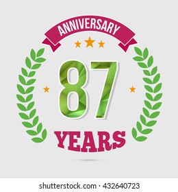 87 Years Anniversary with Low Poly Design and Laurel Ornaments