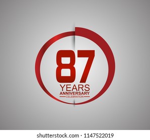 87 years anniversary red logotype style with slash circle for company celebration event