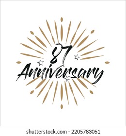 87 years anniversary retro vector emblem isolated template. Vintage logo 87th years with ribbon and fireworks on white background
