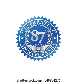 87 years anniversary silver blue badge logo