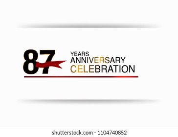 87 years anniversary simple black colored number  design with red ribbon isolated on white background for celebration