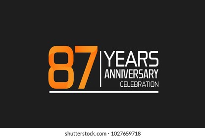 87 years anniversary simple design celebration with orange color and white isolated on black background