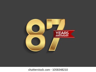 87 years anniversary simple design with golden color and red ribbon isolated on black background for celebration event