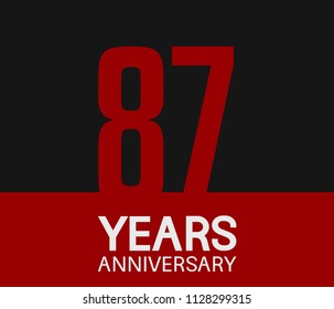 87 years anniversary simple design red number on black background for celebration template