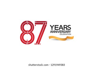 87 years anniversary template with red color number and golden ribbon