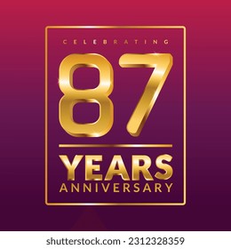 87 years anniversary vector banner template.birthday celebration banner with Golden numbers