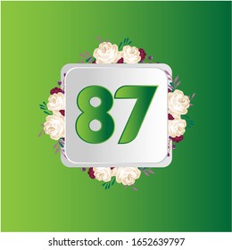 87 Years anniversary. Vector design greeting card with decorative floral for celebration