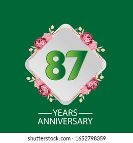 87 Years anniversary. Vector design greeting card with decorative floral for celebration