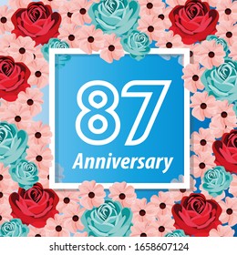 87 años. Tarjeta de saludo decorativa floral para celebración