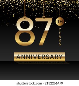 87 years anniversary, vector design for anniversary celebration with gold color on black background, simple and luxury design. logo vector template