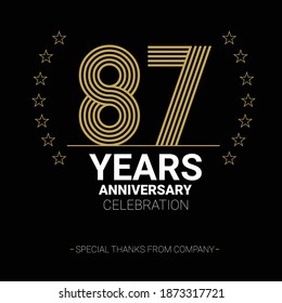 87 Jahre Jubiläum Vektorsymbol, Logo. Grafisches Design-Element mit Anzahl und Textkomposition zum 87. Jubiläum.
