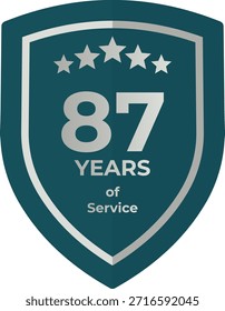 Insignia de escudo verde azulado de 87 años de servicio con cinco estrellas