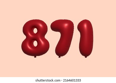 871 globo 3d número hecho de renderización 3d de globo metálico realista. Globos 3D de helio rojo para la venta decoración Fiesta Cumpleaños, Celebración de Aniversario, Fiesta de la Boda. Ilustración del vector
