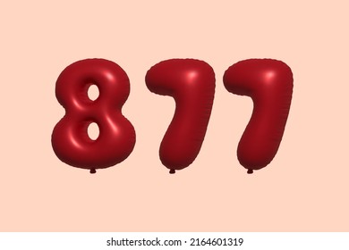 877 3d number balloon made of realistic metallic air balloon 3d rendering. 3D Red helium balloons for sale decoration Party Birthday, Celebrate anniversary, Wedding Holiday. Vector illustration