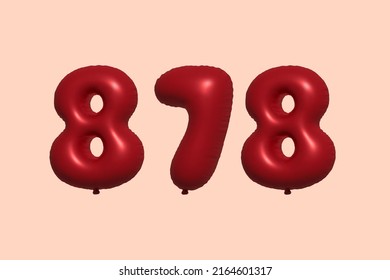 878 3d number balloon made of realistic metallic air balloon 3d rendering. 3D Red helium balloons for sale decoration Party Birthday, Celebrate anniversary, Wedding Holiday. Vector illustration