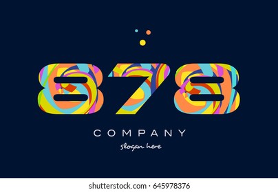 878 number digit numeral logo colored colorful rainbow acrylic modern creative vector icon design template