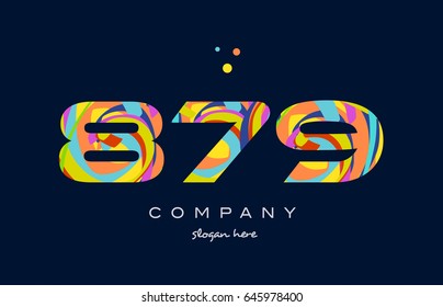 879 number digit numeral logo colored colorful rainbow acrylic modern creative vector icon design template