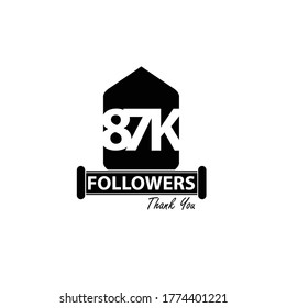 87K, 87.000 Follower Thank you. Sign Ribbon All Black space vector illustration on White background - Vector