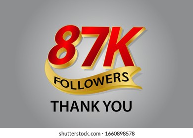 87K, 87.000 Followers Thank you logo Sign Ribbon Gold space Red and Golden for social media, internet, website - vector