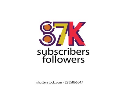 87K, 87.000 subscribers or followers blocks style with 3 colors on white background for social media and internet-vector