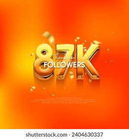 87k followers speech background, with a bright and fresh orange color.