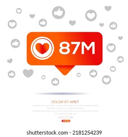 87M, 87 million likes design for social network, Vector illustration.