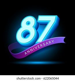 87th Anniversary 3D text with glow effect .celebration vector template design