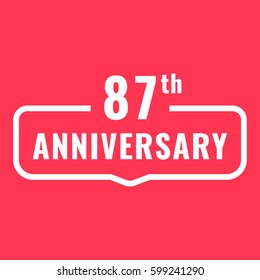 87th anniversary. Badge icon, logo. Flat vector illustration on red background. Can be used for birthday, wedding or company event.